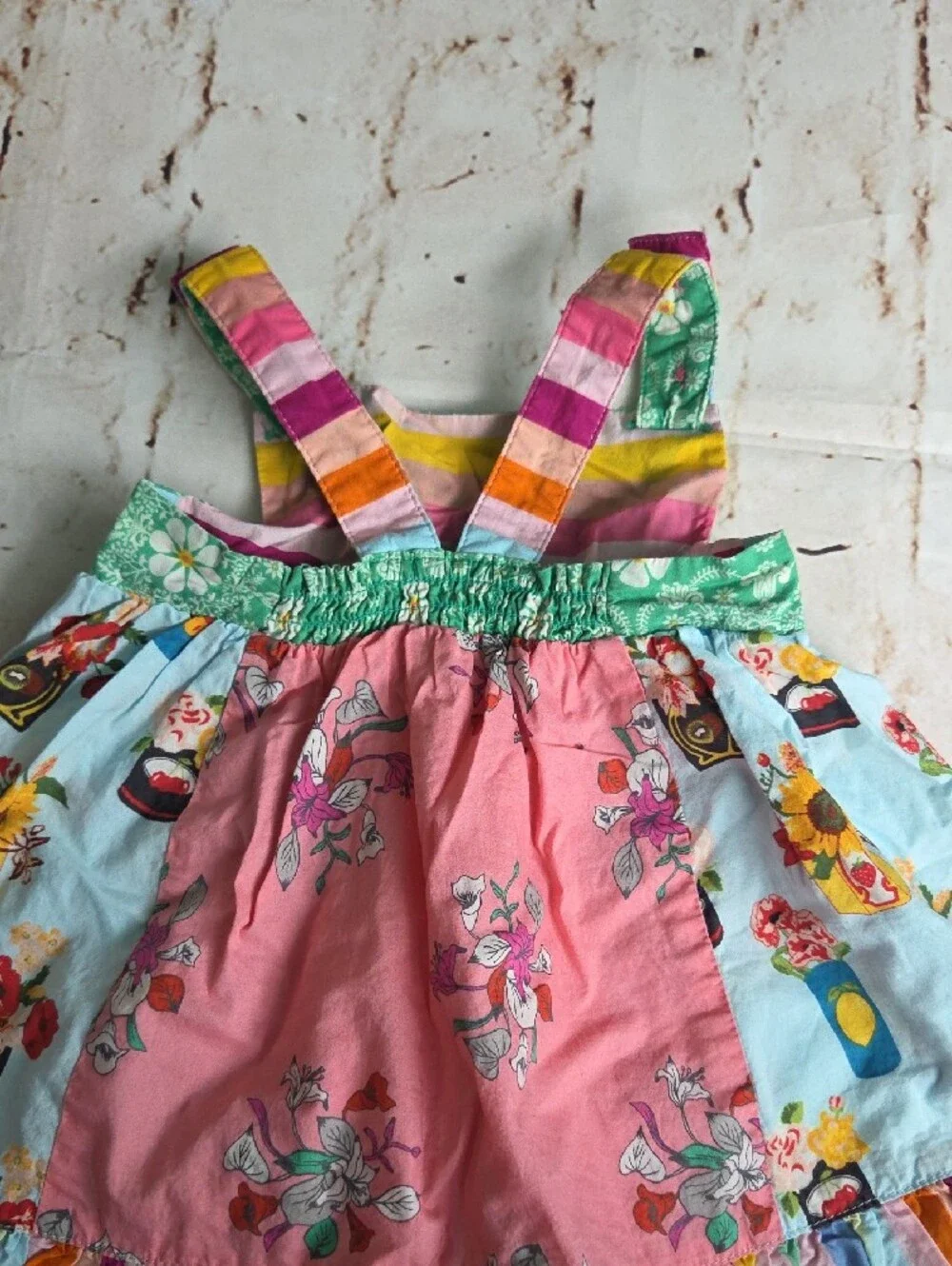 Matilda Jane Green Pink Blue Floral Patchwork Dress with Striped Bloomer